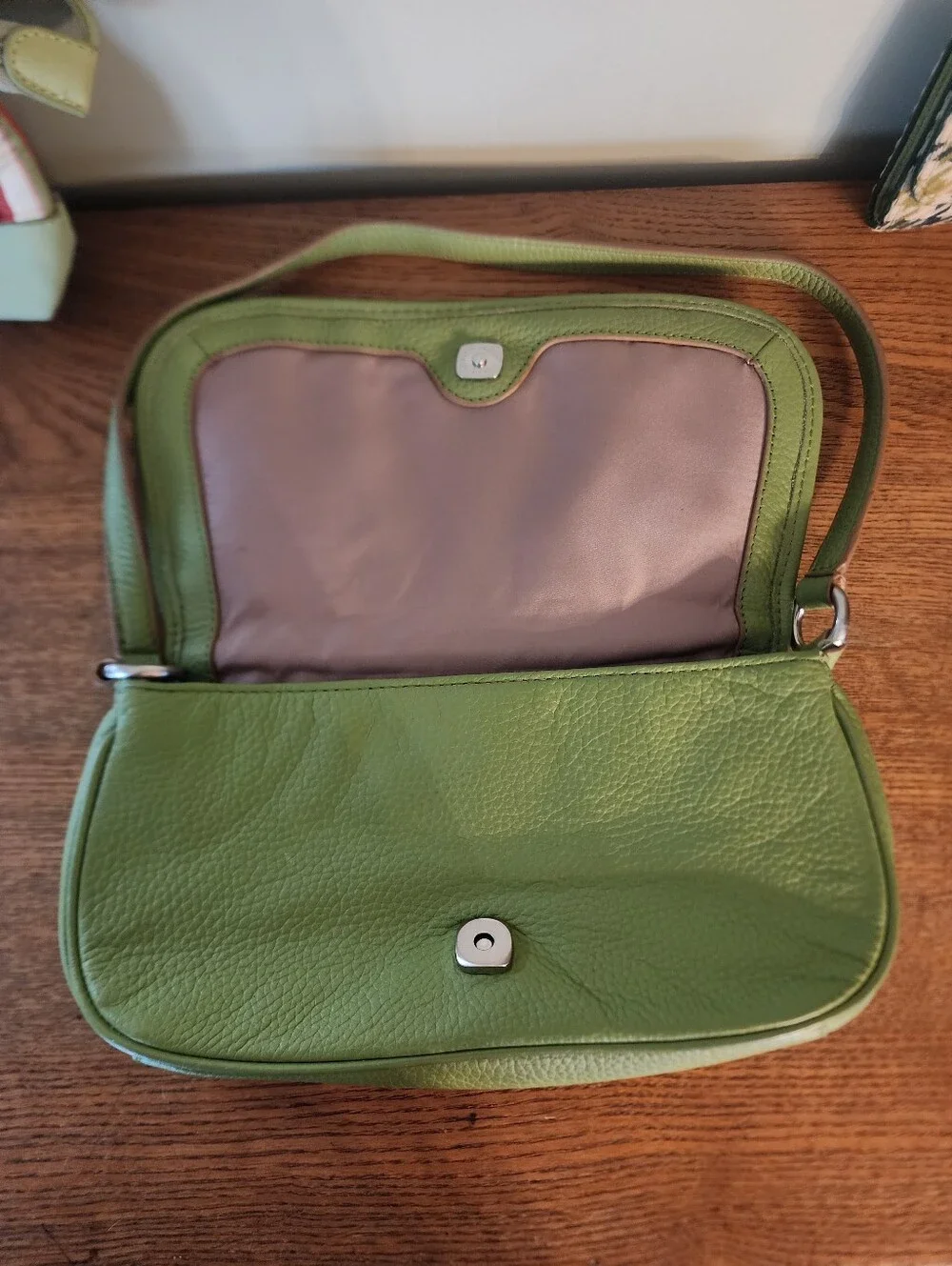 Wilsons Green Leather Bag & Longaberger Pouch W/free Wallet